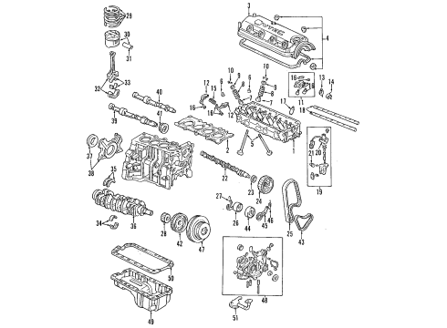 1994 Honda Accord Engine Parts, Mounts, Cylinder Head & Valves, Camshaft & Timing, Variable Valve Timing, Oil Pan, Oil Pump, Balance Shafts, Crankshaft & Bearings, Pistons, Rings & Bearings Shaft, Rear Balancer Diagram for 13400-PT3-010