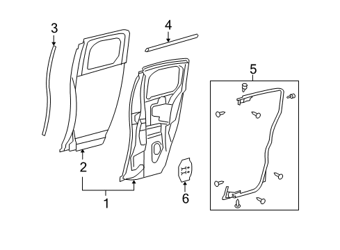 2008 Toyota FJ Cruiser Rear Door Door Weatherstrip Diagram for 67871-35073