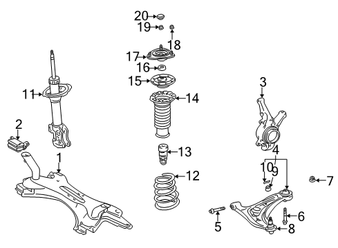 2005 Toyota Echo Front Suspension Components, Lower Control Arm, Stabilizer Bar Knuckle Diagram for 43212-52010