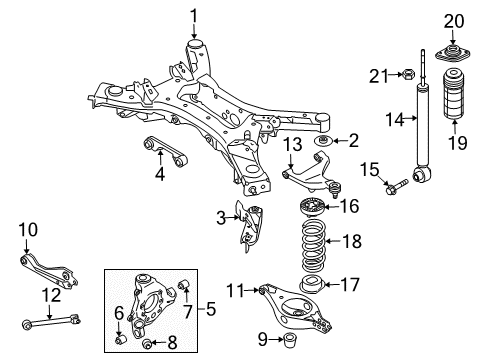 2016 Nissan Murano Rear Suspension, Lower Control Arm, Upper Control Arm, Stabilizer Bar, Suspension Components Nut Diagram for 54588-JA005
