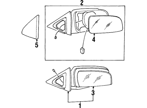 1998 Hyundai Sonata Outside Mirrors Mirror & Holder Assembly-Outside Rear Vi Diagram for 87607-35200