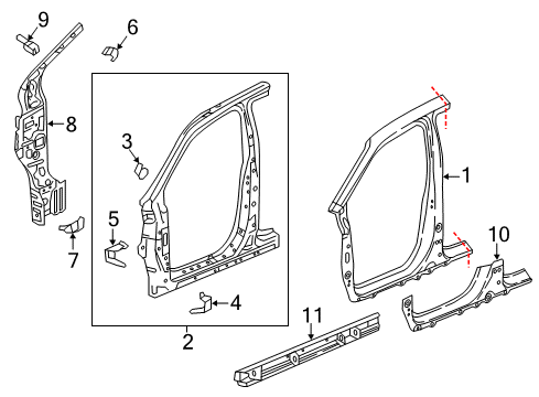 2017 Honda Ridgeline Aperture Panel, Hinge Pillar, Rocker Sill, R. Inside Diagram for 65140-T6Z-305ZZ