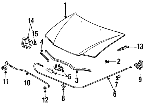 1995 Honda Accord Hood & Components Lock Assembly, Hood Diagram for 74120-SV4-505