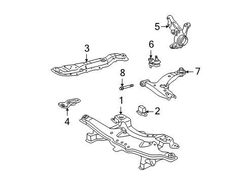 2004 Toyota Matrix Front Suspension, Lower Control Arm, Stabilizer Bar, Suspension Components Engine Support Diagram for 51204-01030