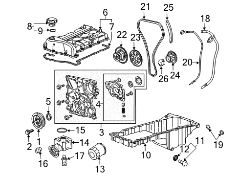 2006 Chevrolet Colorado Engine Parts, Mounts, Cylinder Head & Valves, Camshaft & Timing, Variable Valve Timing, Oil Pan, Oil Pump, Balance Shafts, Crankshaft & Bearings, Pistons, Rings & Bearings Indicator, Oil Level Diagram for 12580811