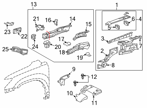 2006 Lexus RX400h Structural Components & Rails Clip, Radiator Support To Frame Seal Diagram for 53259-0E010