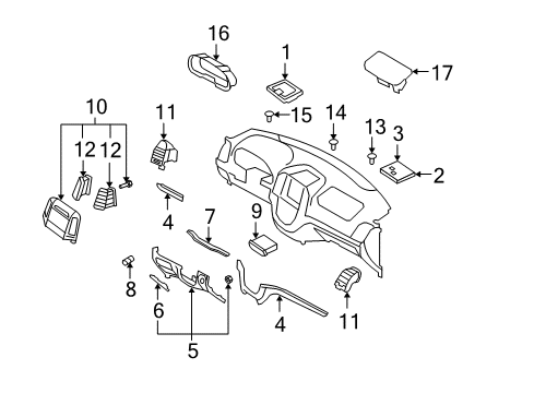 2008 Hyundai Santa Fe Cluster & Switches, Instrument Panel Plate Diagram for 84716-2B000