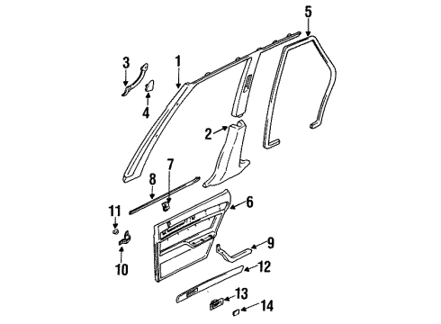 1992 Acura Vigor Interior Trim Weatherstrip, Right Rear Door (Inner) Diagram for 72835-SL4-003