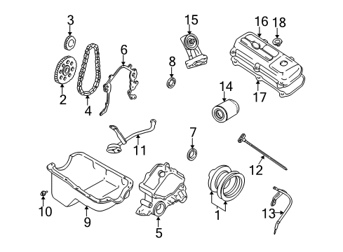 2004 Ford Mustang Engine Parts, Mounts, Cylinder Head & Valves, Camshaft & Timing, Oil Pan, Oil Pump, Balance Shafts, Crankshaft & Bearings, Pistons, Rings & Bearings Support Diagram for 2L3Z-6C639-BA