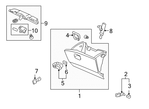 2005 Honda Odyssey Glove Box Damper, Glove Box Diagram for 77530-SHJ-A02