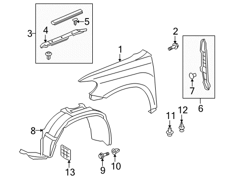 2009 Toyota Highlander Fender & Components Shield Seal Diagram for 53388-0E050