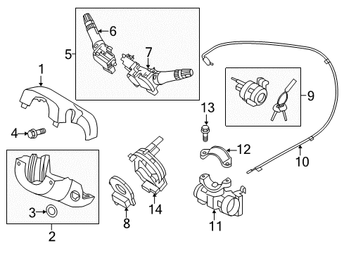 2014 Hyundai Accent Shroud, Switches & Levers Cable Assembly-Key INTERMEDIATED Lock Diagram for 81940-1R000