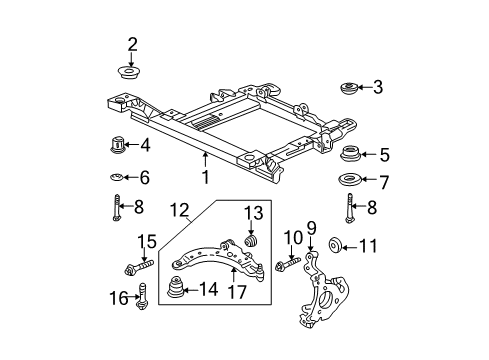 2005 Chevrolet Monte Carlo Front Suspension Components, Lower Control Arm, Stabilizer Bar Lower Control Arm Rear Bolt Diagram for 10295860