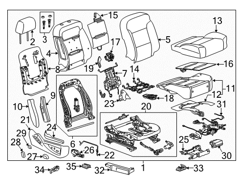 2016 Chevrolet Silverado 1500 Passenger Seat Components Adjust Knob Diagram for 22847902