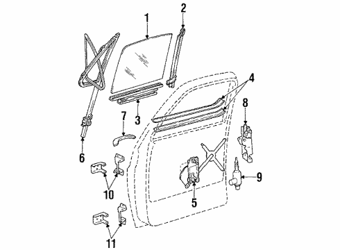 1984 GMC Jimmy Front Door Regulator Asm, Front Side Door Window Diagram for 22048279