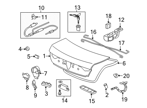 2012 Honda Accord Trunk Lid Comp, Trunk (Dot Diagram for 68500-TA5-A90ZZ