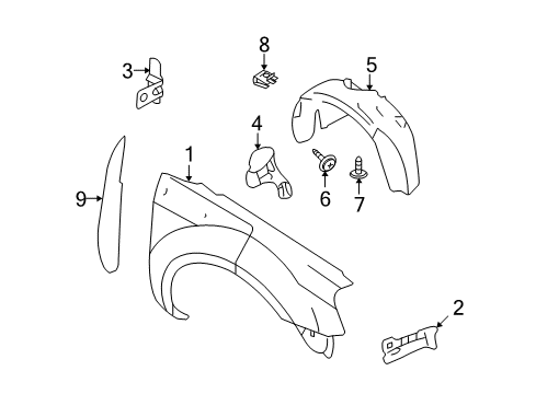 2009 Mercury Sable Fender & Components Fender Liner Diagram for 8G1Z-16102-A