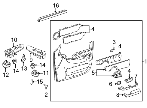 2003 Chevrolet Venture Interior Trim - Front Door Plate Asm-Front Side Door Armrest Switch Mount *Ebony Diagram for 10407962