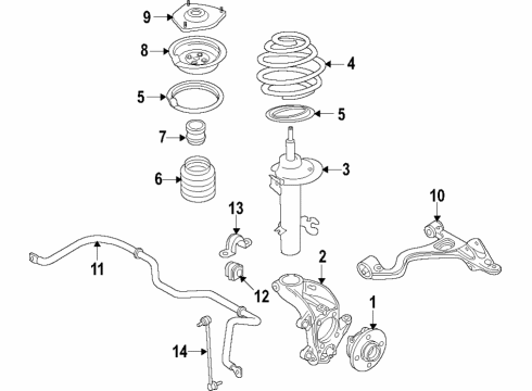 2018 Honda Accord Front Suspension Components, Lower Control Arm, Stabilizer Bar Rubber, Front Bump Stop Diagram for 51722-TVA-A01