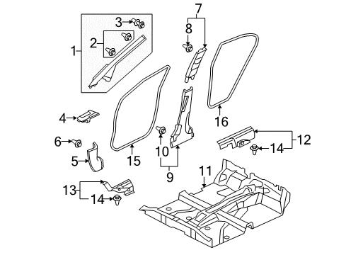 2007 Honda Civic Interior Trim - Pillars, Rocker & Floor Garnish Assy., L. FR. Pillar *NH556L* (GRAY) Diagram for 84151-SNA-A11ZD