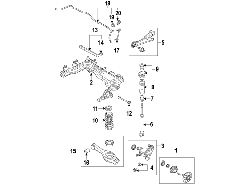 2008 Kia Rondo Rear Suspension Components, Lower Control Arm, Upper Control Arm, Stabilizer Bar Arm Complete-Rear Suspension Diagram for 552101D100