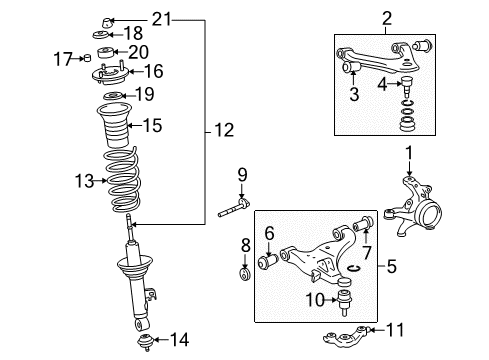 2012 Toyota Tacoma Front Suspension Components, Lower Control Arm, Upper Control Arm, Stabilizer Bar Strut Diagram for 48520-A9310
