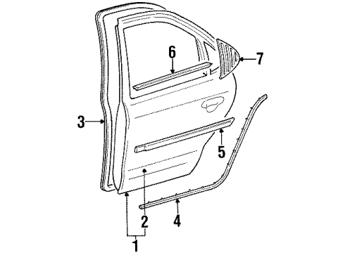 1998 Mercury Mystique Rear Door & Components, Exterior Trim Body Side Molding Diagram for YS9Z-5425532-APTM