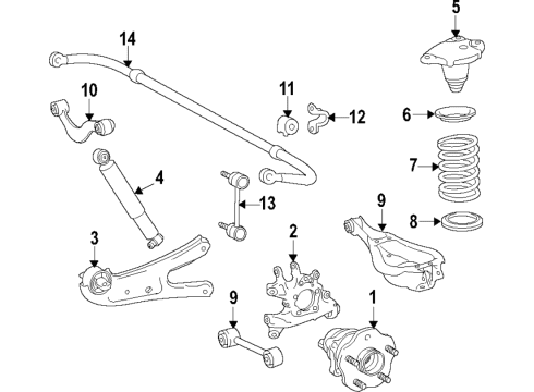 2018 Lexus RX350 Rear Suspension Components, Lower Control Arm, Upper Control Arm, Ride Control, Stabilizer Bar Seat Sub-Assembly, Spring Diagram for 48049-0E011