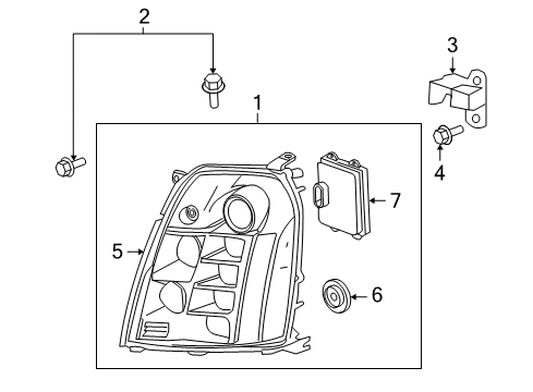 2011 Cadillac Escalade Headlamps Headlamp Assembly Cover Diagram for 25883863