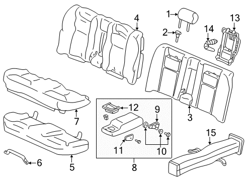 1996 Acura RL Rear Seat Components Pad & Frame, Rear Seat Cushion Diagram for 82132-SZ3-A61