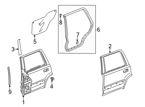 2003 Honda CR-V Rear Door Seal, R. Door Center Diagram for 72312-S9A-003