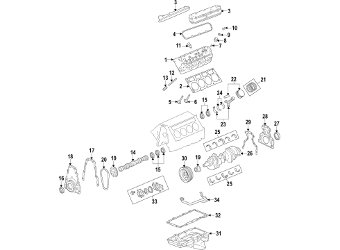 2019 Chevrolet Camaro Engine Parts, Mounts, Cylinder Head & Valves, Camshaft & Timing, Variable Valve Timing, Oil Cooler, Oil Pan, Oil Pump, Balance Shafts, Crankshaft & Bearings, Pistons, Rings & Bearings Front Mount Diagram for 84284434