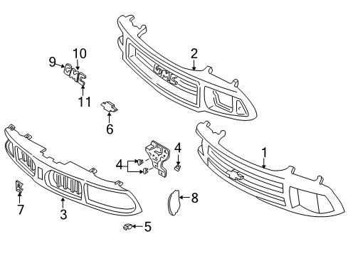 1996 Oldsmobile Bravada Grille & Components Baffle, Radiator Air Side Diagram for 15962247