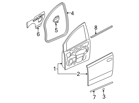 2009 Nissan Quest Front Door MOULDING Assembly - Front Door Outside, LH Diagram for 80821-ZM00A
