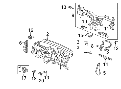 2006 Honda Element Cluster & Switches, Instrument Panel Bracket, Instrument Center Pocket Diagram for 77177-SCV-A01ZZ