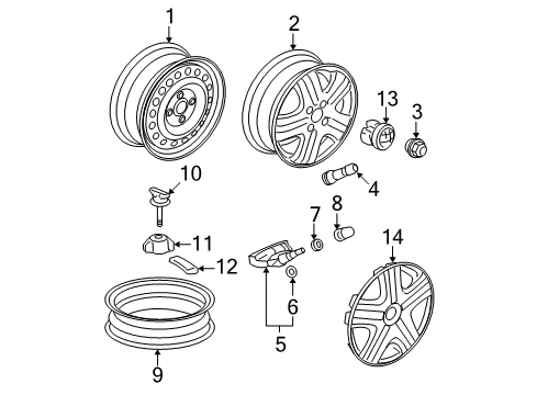 2008 Honda Fit Tire Pressure Monitoring Disk, Wheel (14X4T) (Black) (Ring Techs) Diagram for 42700-SCC-951
