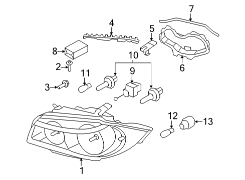 2008 BMW 128i Bulbs Left Headlight Cover Diagram for 63126924493