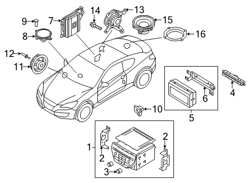 2015 Hyundai Genesis Coupe Sound System Front Tweeter Speaker Assembly, Left Diagram for 96310-2M000
