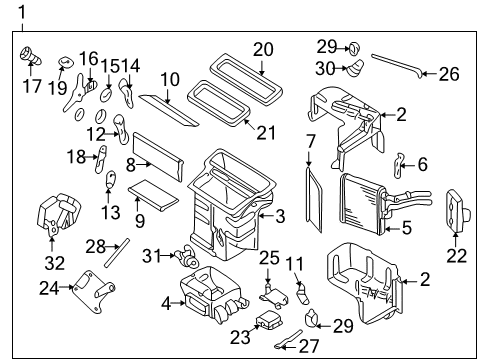 2003 Infiniti QX4 Heater Core & Control Valve Heating Unit-Front Diagram for 27100-2W60A