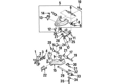 1999 Honda Passport Front Suspension Components, Lower Control Arm, Upper Control Arm, Stabilizer Bar Absorber Assembly S Diagram for 8-97125-010-4