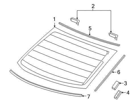 2010 Honda Accord Back Glass Fastener A, Windshield Diagram for 91538-S7A-003