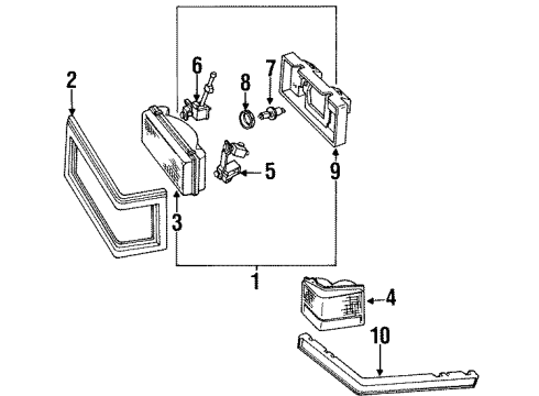 1990 Cadillac Brougham Headlamps Housing Diagram for 16514615