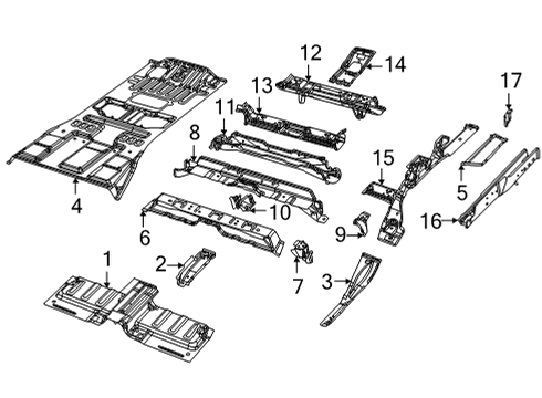 2021 Jeep Grand Cherokee L Rear Floor & Rails CENTER SUPPORT Diagram for 68459378AA