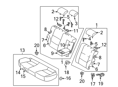 2011 Hyundai Elantra Rear Seat Components Headrest Assembly-Rear Seat Center Diagram for 89700-2L150-JBM