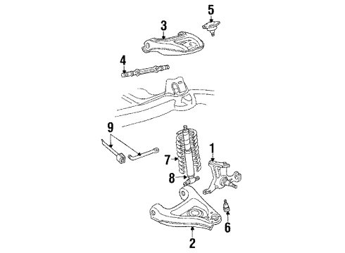 1984 Cadillac Fleetwood Front Suspension Components, Lower Control Arm, Upper Control Arm, Stabilizer Bar Lower Control Arm Diagram for 3531746