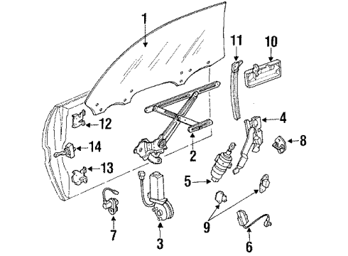 1987 Toyota Supra Glass - Door Regulator Sub-Assy, Front Door Window, LH Diagram for 69802-14100