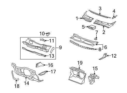 2010 Saturn Vue Cowl Panel Extension Diagram for 96810709