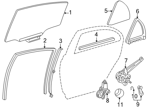 2005 Toyota Corolla Front Door Lift Channel Diagram for 69906-52010