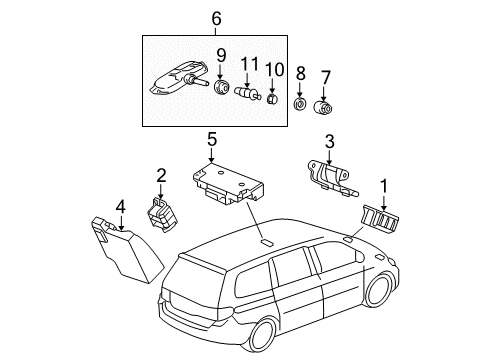 2009 Honda Odyssey Tire Pressure Monitoring Cover, Initiator Sensor Diagram for 38921-SHJ-A60