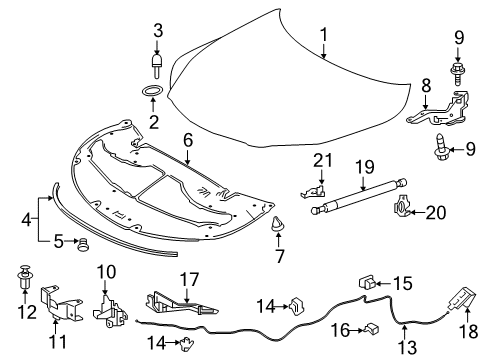 2016 Lexus RX350 Hood & Components Hood Lock Assembly Diagram for 53510-0E130